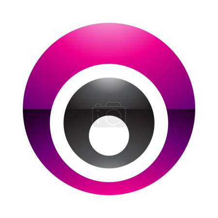 Foto de Magenta y negro brillante letra O icono con círculos anidados sobre un fondo blanco - Imagen libre de derechos