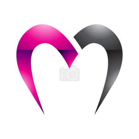 Photo for Magenta and Black Glossy Parachute Shaped Letter M Icon on a White Background - Royalty Free Image