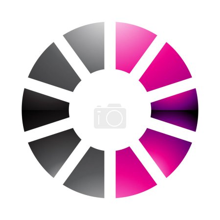 Photo for Magenta and Black Glossy Striped Letter O Icon on a White Background - Royalty Free Image