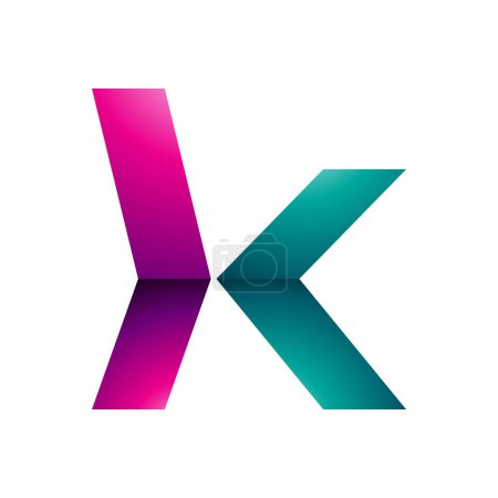 Photo for Magenta and Green Glossy Lowercase Arrow Shaped Letter K Icon on a White Background - Royalty Free Image