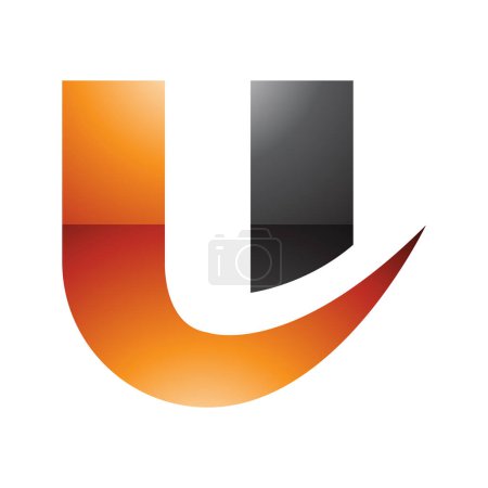 Téléchargez les photos : Orange et noir brillant gras incurvé lettre en forme d'icône U sur un fond blanc - en image libre de droit