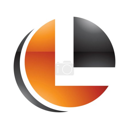 Téléchargez les photos : Icône L en forme de cercle brillant orange et noir sur fond blanc - en image libre de droit