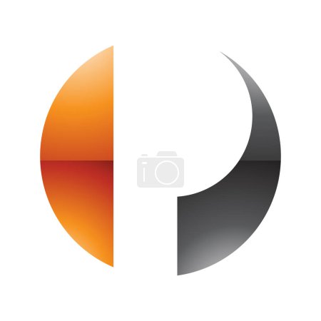 Téléchargez les photos : Icône P en forme de cercle brillant orange et noir sur fond blanc - en image libre de droit