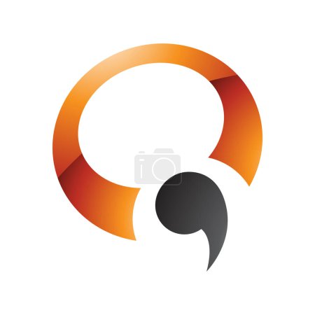 Foto de Icono Q en forma de coma brillante naranja y negro sobre un fondo blanco - Imagen libre de derechos