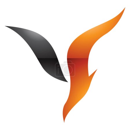 Téléchargez les photos : Orange et noir brillant plongée oiseau en forme de lettre Y icône sur un fond blanc - en image libre de droit