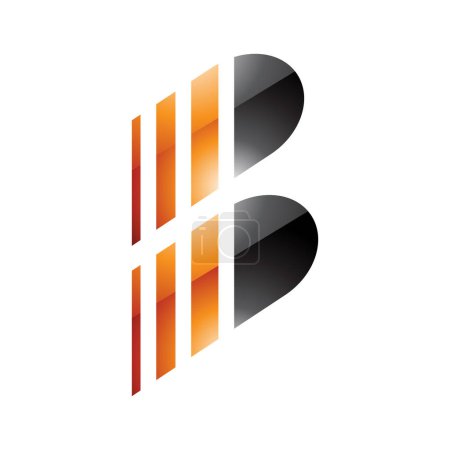 Photo for Orange and Black Glossy Letter B Icon with Vertical Stripes on a White Background - Royalty Free Image