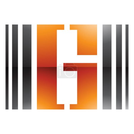 Téléchargez les photos : Orange et noir brillant lettre G icône avec des rayures verticales sur un fond blanc - en image libre de droit