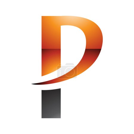 Téléchargez les photos : Icône P brillante orange et noire avec un bout pointu sur un fond blanc - en image libre de droit
