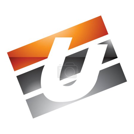 Téléchargez les photos : Icône rectangulaire brillante orange et noire en forme de lettre U sur fond blanc - en image libre de droit