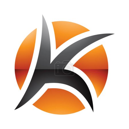 Téléchargez les photos : Orange et noir brillant rond pointu lettre K icône sur un fond blanc - en image libre de droit