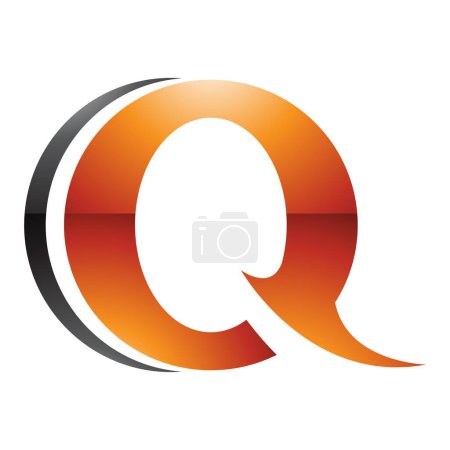 Téléchargez les photos : Orange et noir brillant Spiky rond en forme de lettre Q Icône sur un fond blanc - en image libre de droit