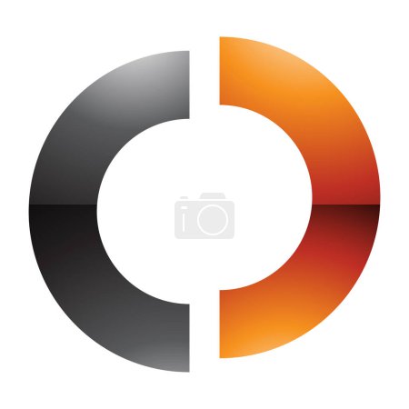 Téléchargez les photos : Orange et noir brillant Split en forme de lettre O Icône sur un fond blanc - en image libre de droit