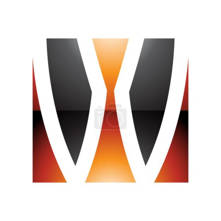 Téléchargez les photos : Orange et noir brillant en forme de carré lettre W icône sur un fond blanc - en image libre de droit