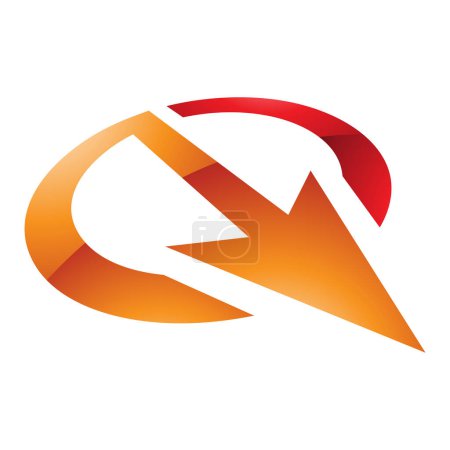 Téléchargez les photos : Icône Q en forme de flèche brillante orange et rouge sur fond blanc - en image libre de droit