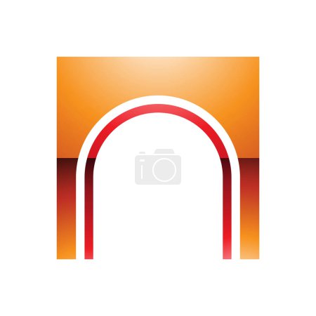 Téléchargez les photos : Arche brillante orange et rouge en forme de lettre N Icône sur fond blanc - en image libre de droit