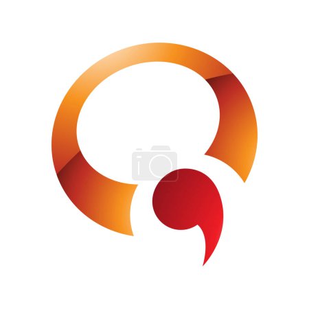Foto de Icono Q en forma de coma brillante naranja y rojo sobre un fondo blanco - Imagen libre de derechos