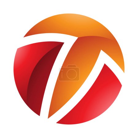 Photo for Orange and Red Glossy Circle Shaped Letter T Icon on a White Background - Royalty Free Image