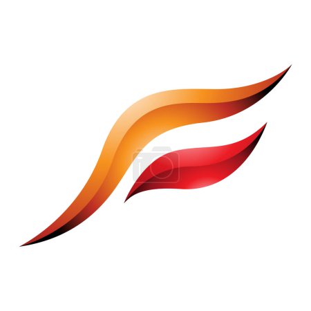 Téléchargez les photos : Icône F en forme d'oiseau volant brillant orange et rouge sur fond blanc - en image libre de droit