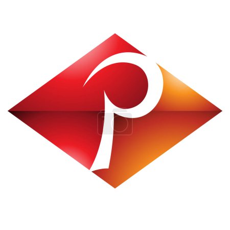 Foto de Naranja y rojo brillante horizontal diamante letra P icono sobre un fondo blanco - Imagen libre de derechos