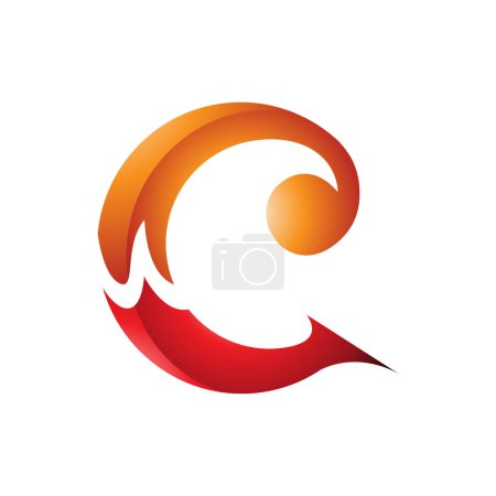 Téléchargez les photos : Icône ronde bouclée brillante orange et rouge C sur fond blanc - en image libre de droit