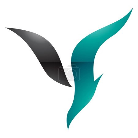 Téléchargez les photos : Icône Y en forme d'oiseau plongeur brillant vert persan et noir sur fond blanc - en image libre de droit