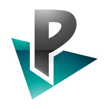 Téléchargez les photos : Icône P brillant vert persan et noir avec un triangle sur fond blanc - en image libre de droit