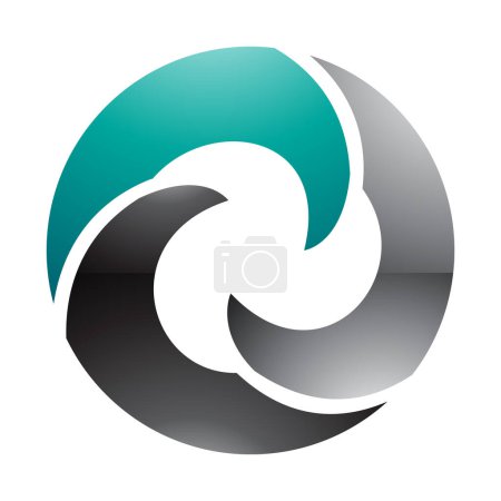 Foto de Persa verde y negro brillante ola en forma de letra O icono sobre un fondo blanco - Imagen libre de derechos