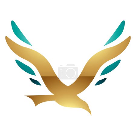 Téléchargez les photos : Persan vert et or brillant oiseau en forme de lettre V icône sur un fond blanc - en image libre de droit