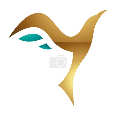 Foto de Persa verde y oro brillante creciente pájaro en forma de letra Y icono sobre un fondo blanco - Imagen libre de derechos