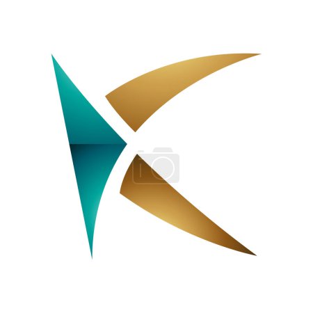 Photo for Persian Green and Gold Glossy Spiky Letter K Icon on a White Background - Royalty Free Image