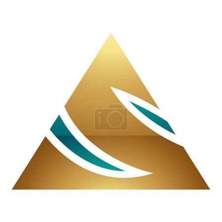 Téléchargez les photos : Icône S en forme de triangle brillant persan vert et or sur fond blanc - en image libre de droit