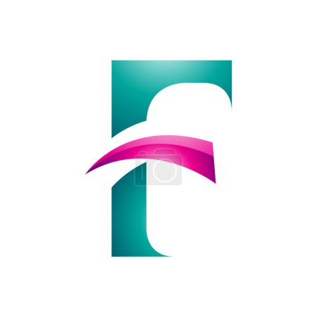 Photo for Persian Green and Magenta Glossy Letter F Icon with Pointy Tips on a White Background - Royalty Free Image