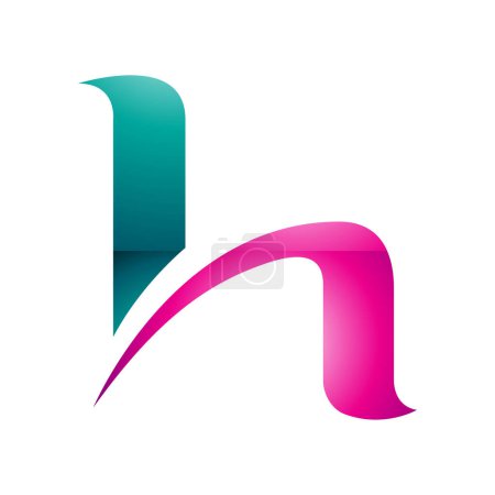 Photo for Persian Green and Magenta Glossy Letter H Icon with Round Spiky Lines on a White Background - Royalty Free Image