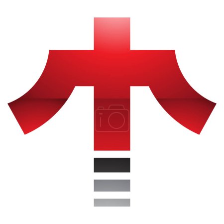 Foto de Letra en forma de cruz brillante roja y negra T icono sobre un fondo blanco - Imagen libre de derechos