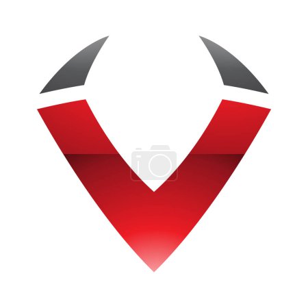 Photo for Red and Black Glossy Horn Shaped Letter V Icon on a White Background - Royalty Free Image