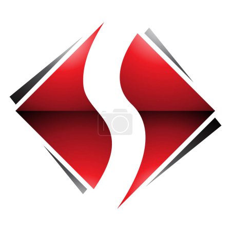Téléchargez les photos : Icône S en forme de diamant carré brillant rouge et noir sur fond blanc - en image libre de droit