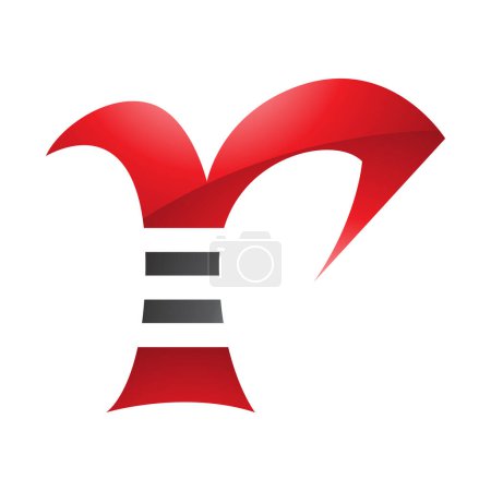Photo for Red and Black Glossy Striped Letter R Icon on a White Background - Royalty Free Image
