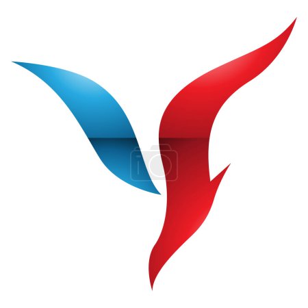 Foto de Pájaro de buceo brillante rojo y azul en forma de letra Y icono sobre un fondo blanco - Imagen libre de derechos