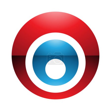 Téléchargez les photos : Rouge et bleu brillant Lettre O Icône avec des cercles imbriqués sur un fond blanc - en image libre de droit