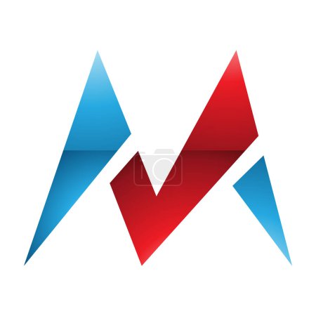 Photo for Red and Blue Glossy Pointy Tipped Letter M Icon on a White Background - Royalty Free Image