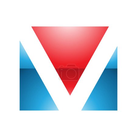Photo for Red and Blue Glossy Rectangular Shaped Letter V Icon on a White Background - Royalty Free Image