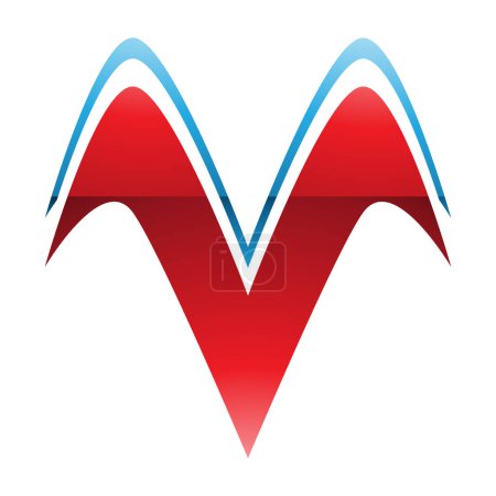 Photo for Red and Blue Glossy Wing Shaped Letter V Icon on a White Background - Royalty Free Image
