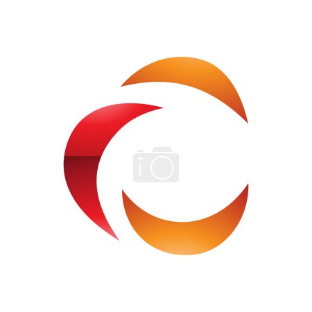 Téléchargez les photos : Croissant brillant rouge et orange en forme de lettre C Icône sur fond blanc - en image libre de droit