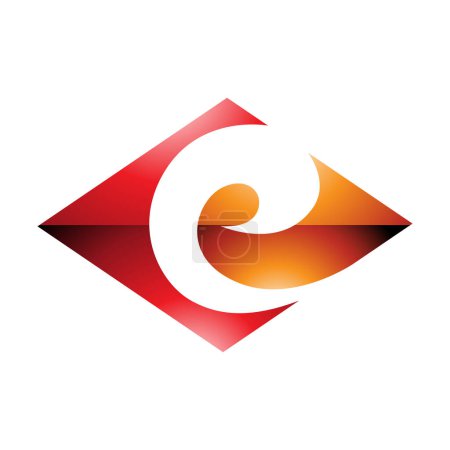 Foto de Diamante horizontal brillante rojo y naranja en forma de letra E icono sobre un fondo blanco - Imagen libre de derechos