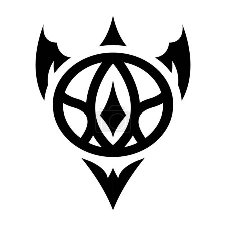 Foto de Icono de flecha abstracta negra con alas de murciélago o dragón sobre un fondo blanco - Imagen libre de derechos