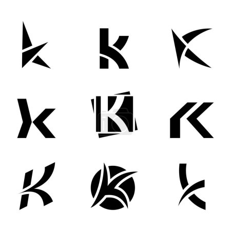 Téléchargez les photos : Black Abstract Letter K Icônes sur fond blanc - en image libre de droit