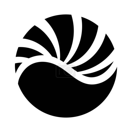 Téléchargez les photos : Icône ronde abstraite noire avec vagues rayées sur fond blanc - en image libre de droit