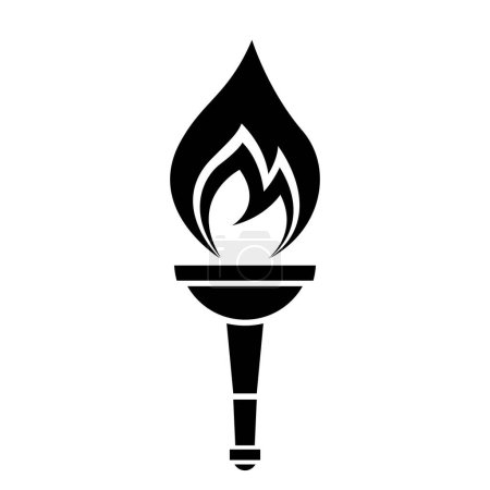Téléchargez les photos : Torche simplifiée abstraite noire et icône de flamme sur fond blanc - en image libre de droit