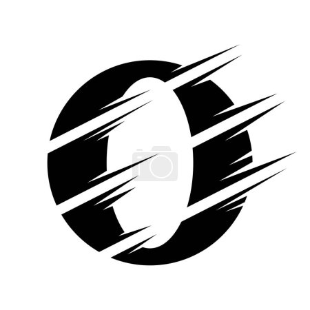 Téléchargez les photos : Black Abstract Slashed Split en forme de lettre O Icône sur un fond blanc - en image libre de droit