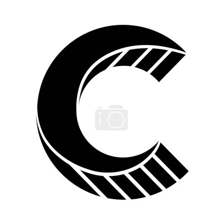 Foto de Black Abstract Striped Twisted Letter C Icono sobre fondo blanco - Imagen libre de derechos